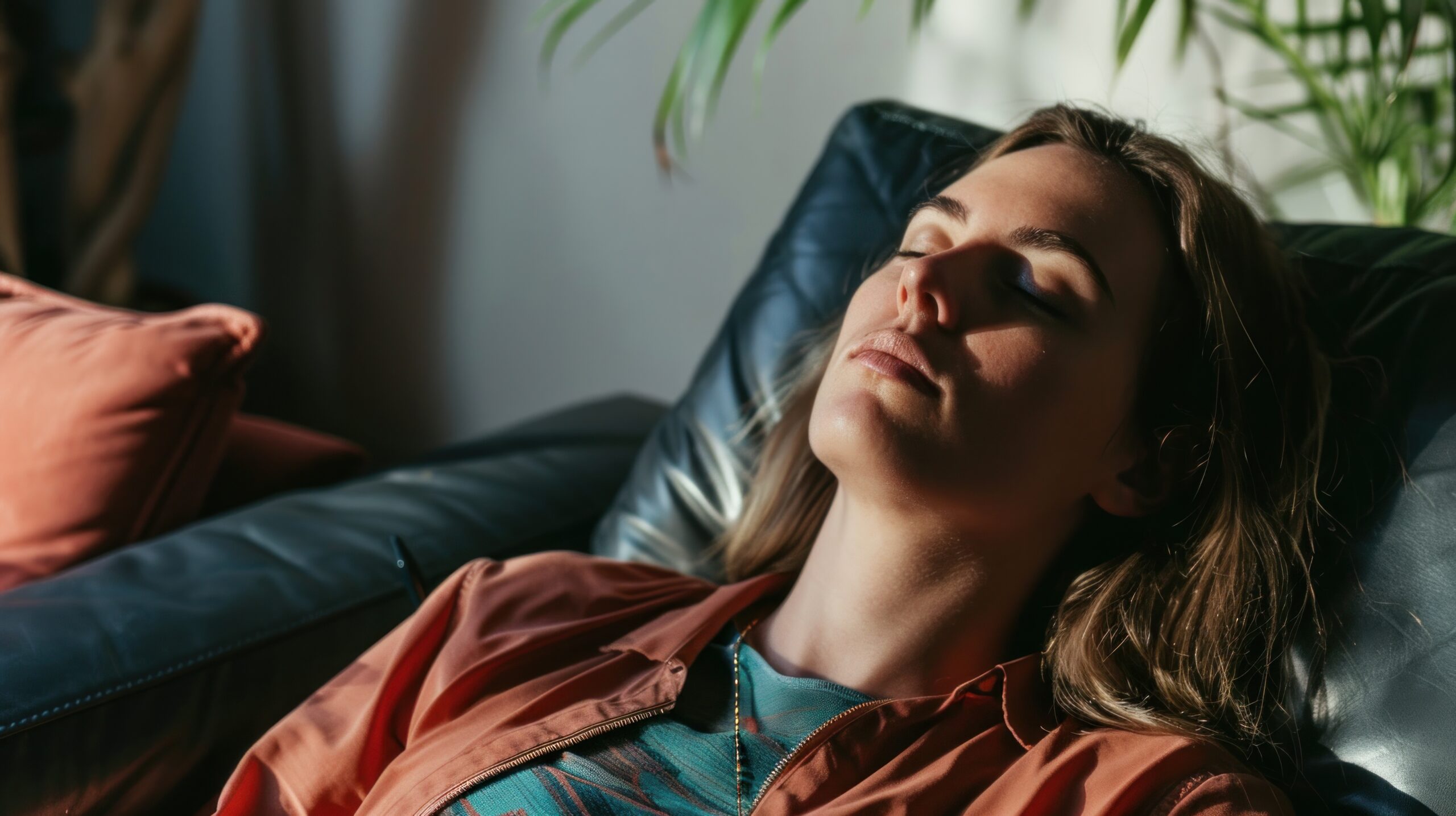 Entspannte Klientin während einer Hypnosesitzung